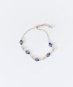 Pulsera Mano de Fátima Azul, Oro Laminado Dorado, Mano de Hamsa